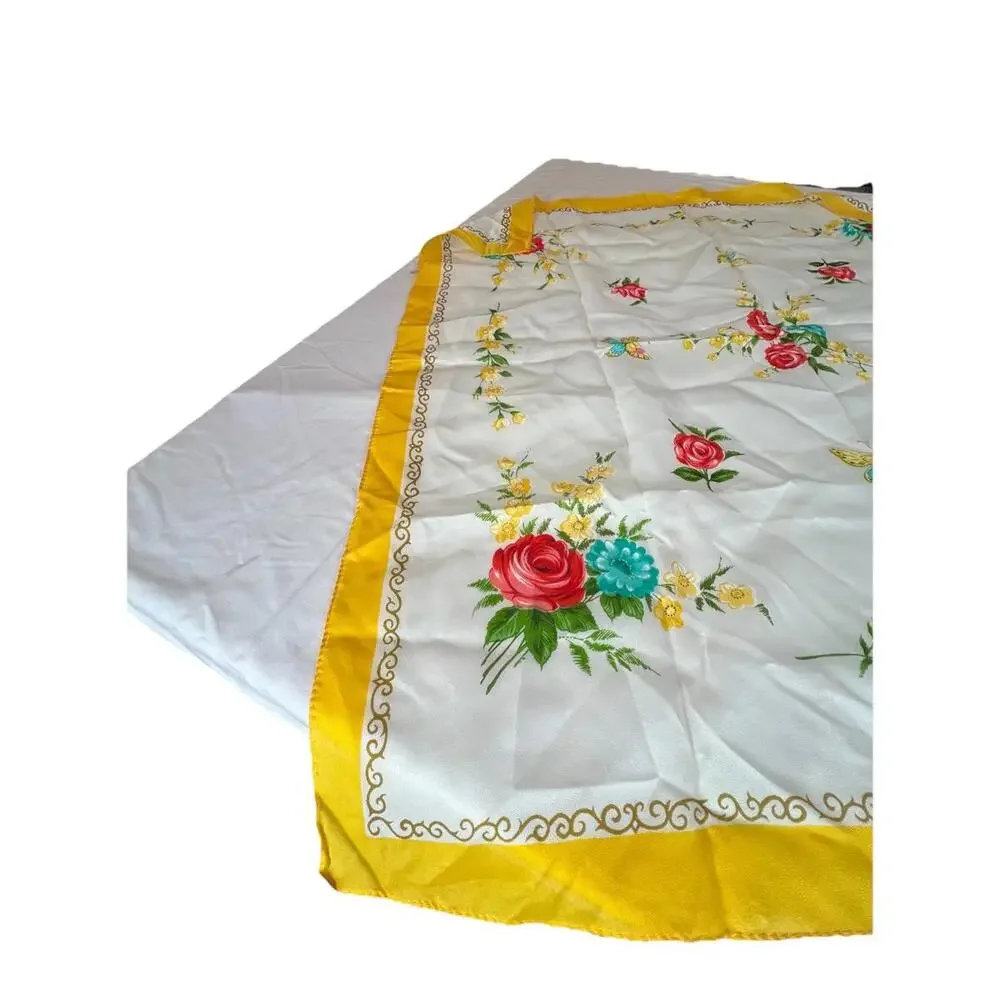Vintage 50s Rayon Floral‎ Scarf Hand Rolled Edge WPL 10360 Made Japan 30